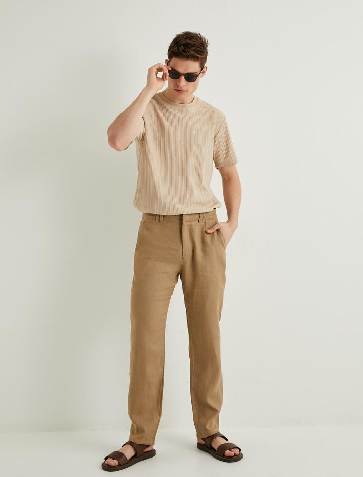  Bisiklet Yaka Tişört Kısa Kollu Dokulu