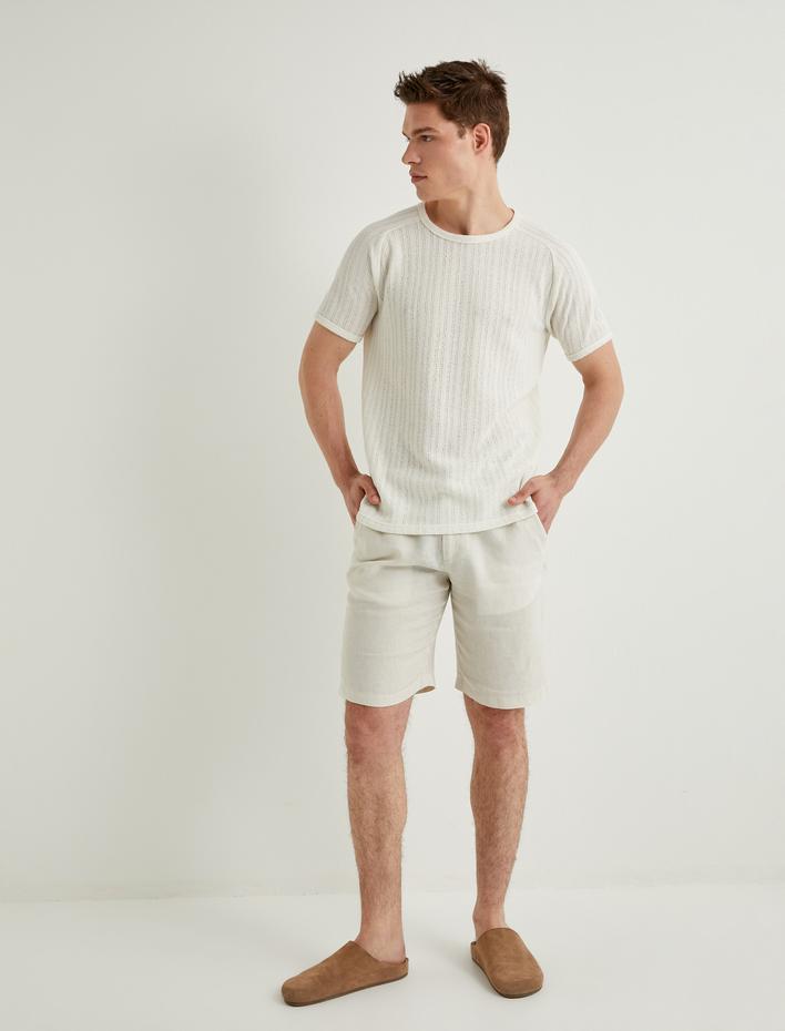  Basic Tişört Bisiklet Yaka Dokulu Kısa Kollu Viskon Karışımlı