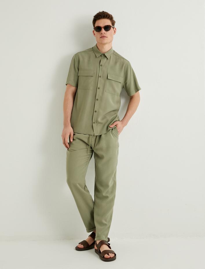  Gabardin Pantolon Beli Bağcıklı Cep Detaylı