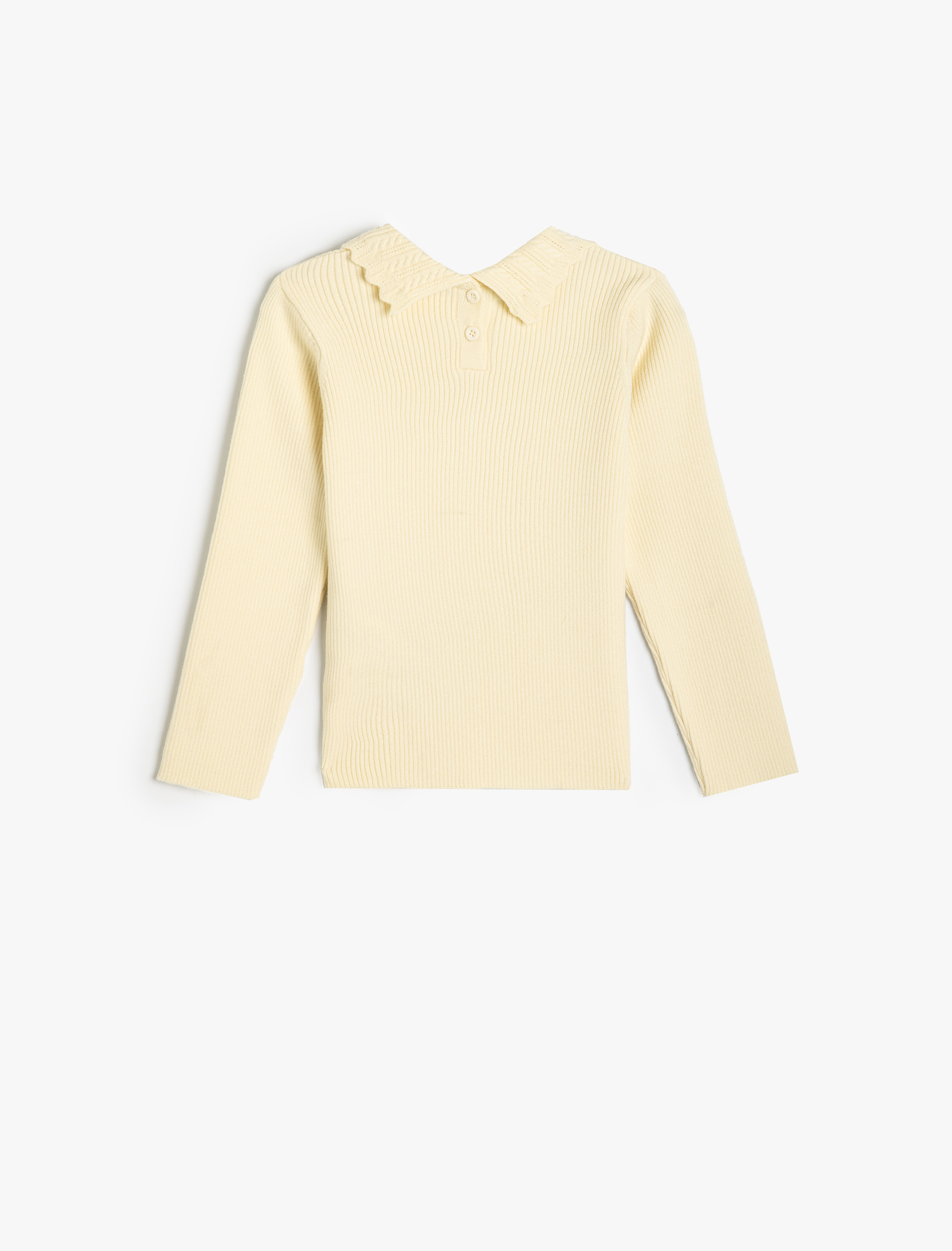  Kız Bebek Basic Kazak Dik Fırfırlı Yaka Arkadan Düğmeli Uzun Kollu Ribanalı