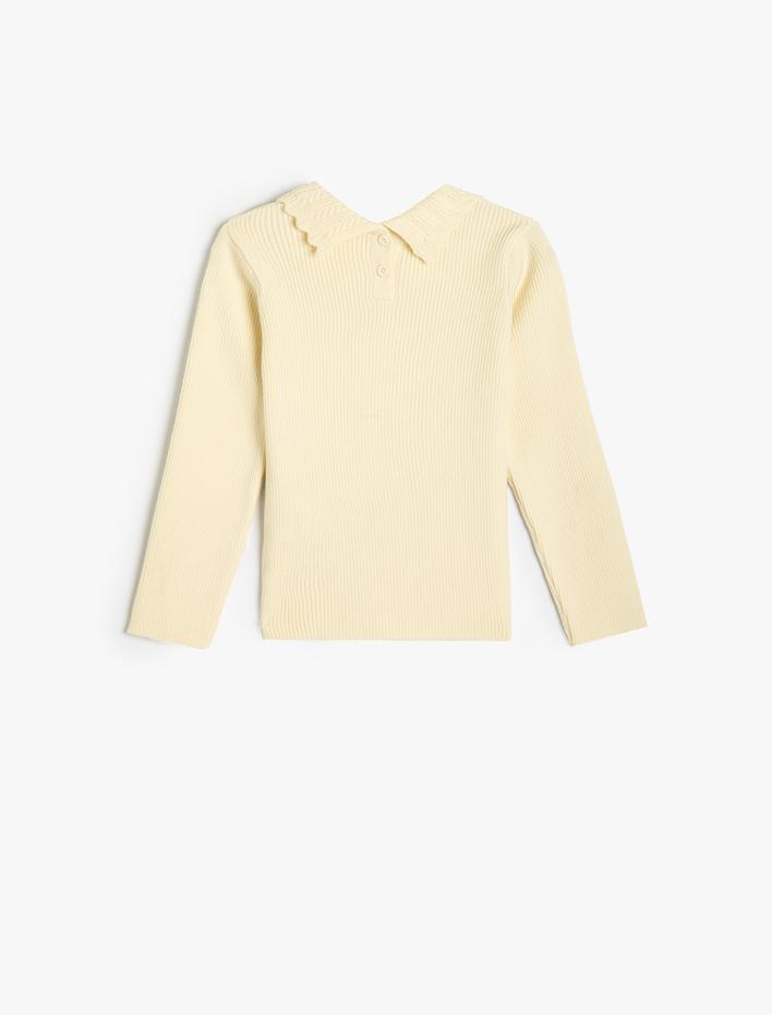 Kız Bebek Basic Kazak Dik Fırfırlı Yaka Arkadan Düğmeli Uzun Kollu Ribanalı