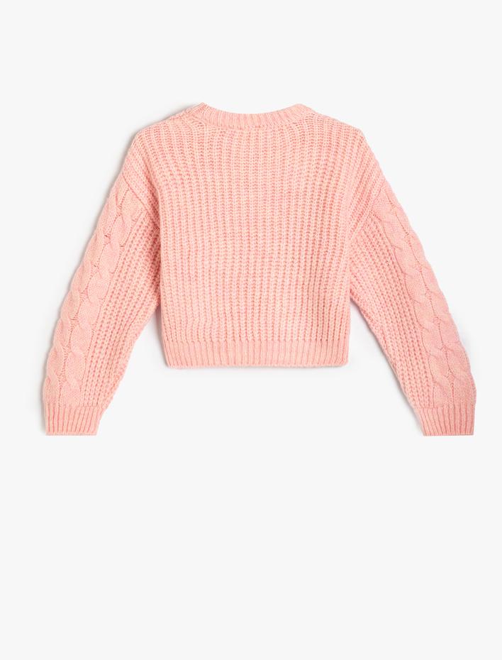 Kız Çocuk Örgü Kazak Yuvarlak Yaka Uzun Kollu Yumuşak Dokulu