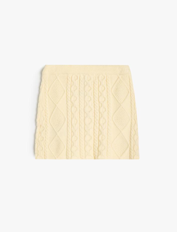 Kız Çocuk Dokulu Düğme Kapamalı Örgü Detaylı Basic Etek