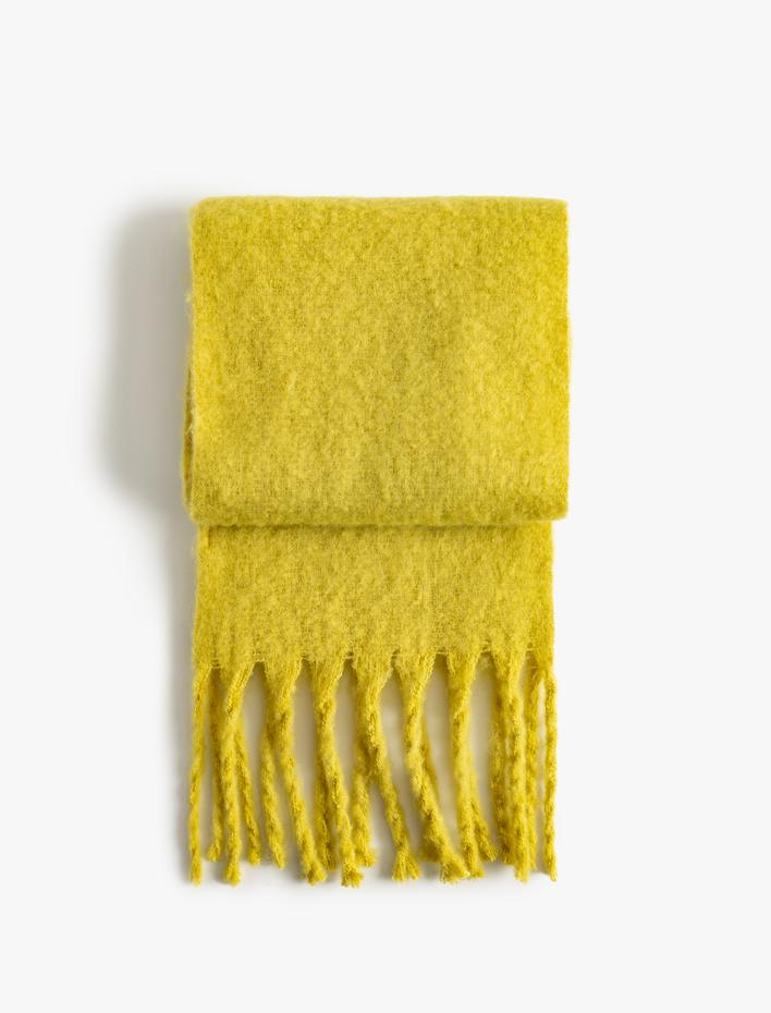 Kadın Basic Uzun Atkı Yumuşak Dokulu Püsküllü