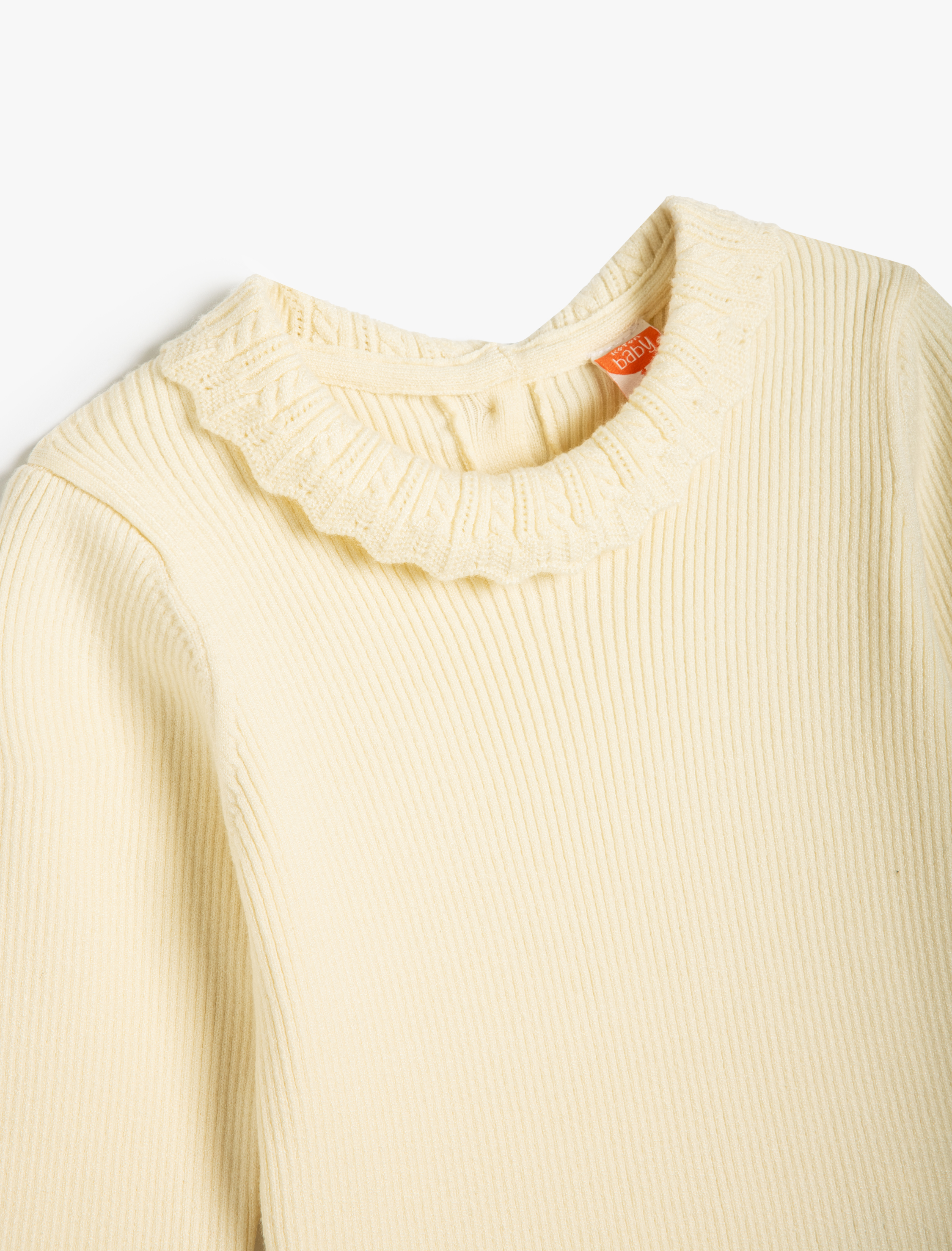  Kız Bebek Basic Kazak Dik Fırfırlı Yaka Arkadan Düğmeli Uzun Kollu Ribanalı