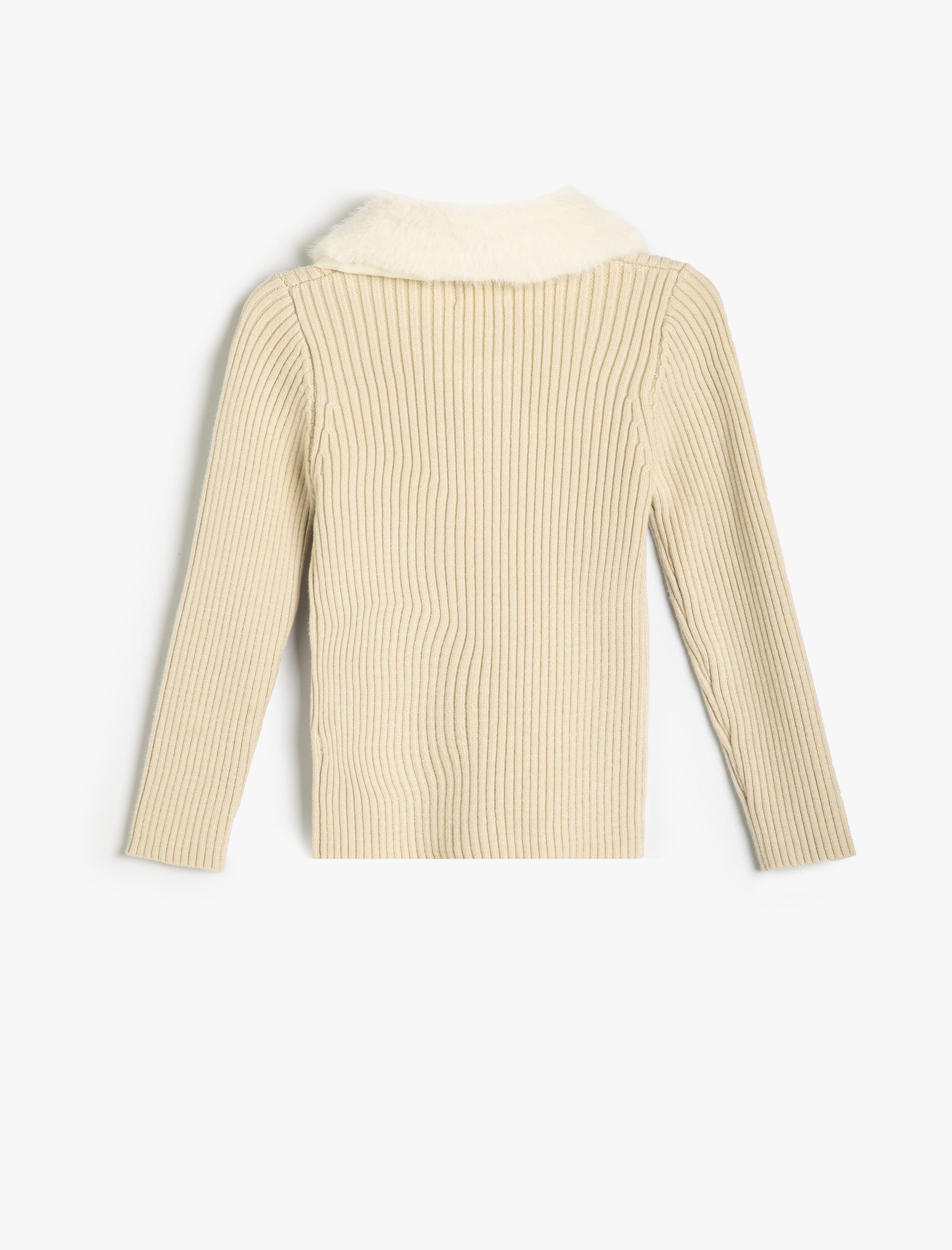  Kız Çocuk Polo Yaka Kazak Uzun Kollu Peluş Detaylı Fermuar Kapamalı