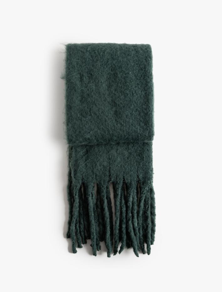 Kadın Basic Uzun Atkı Yumuşak Dokulu Püsküllü