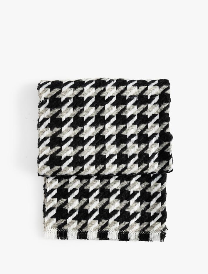 Kadın Uzun Atkı Kazayağı Desenli Püsküllü