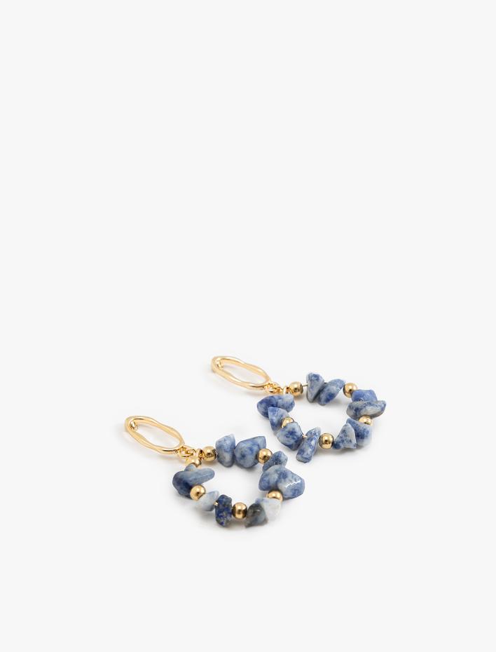 Kadın Sallantılı Küpe Taş Detaylı Geometrik