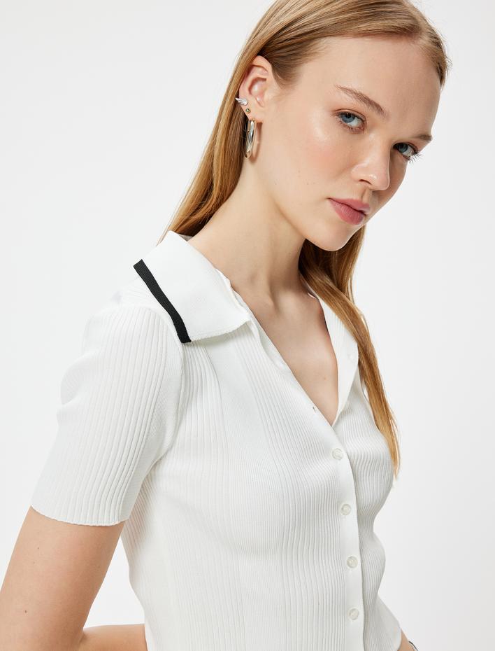  Polo Yaka Kazak Kısa Kollu Düğmeli Slim Fit