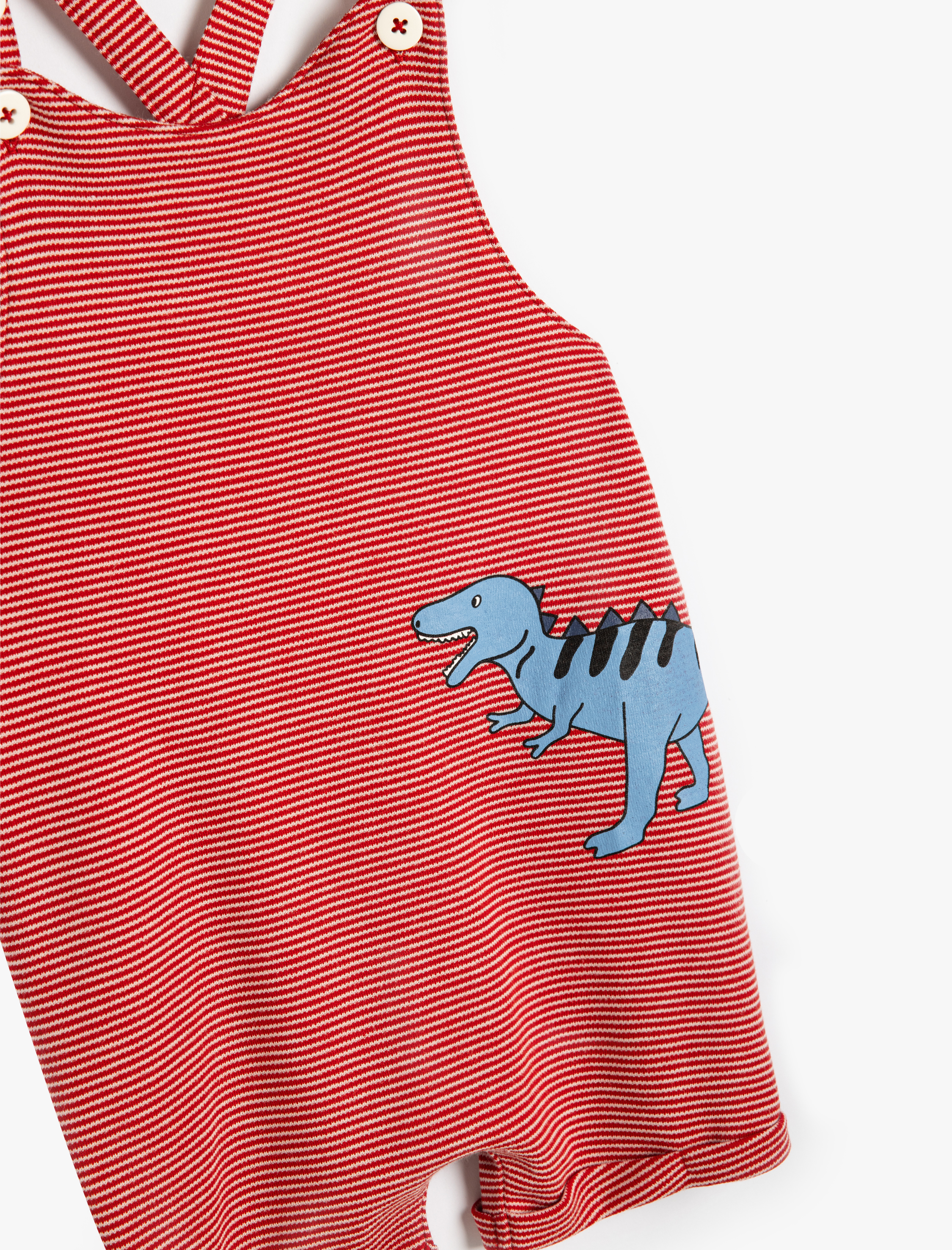  Erkek Bebek Tulum Salopet Dinozor Detaylı Ayarlanabilir Askılı