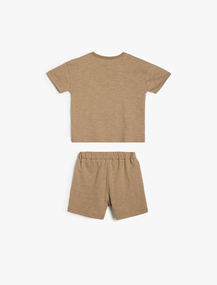 Erkek Bebek 2'li Tişört Şort Seti Baskı Detaylı Pamuklu