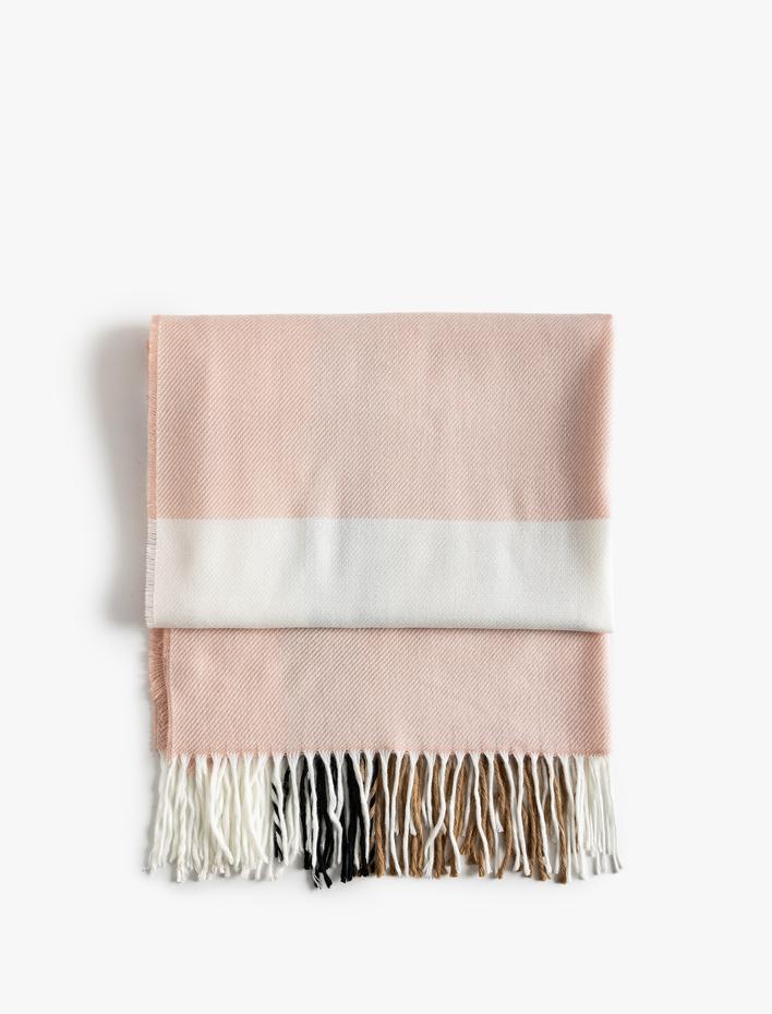 Kadın Uzun Atkı Püsküllü Kareli