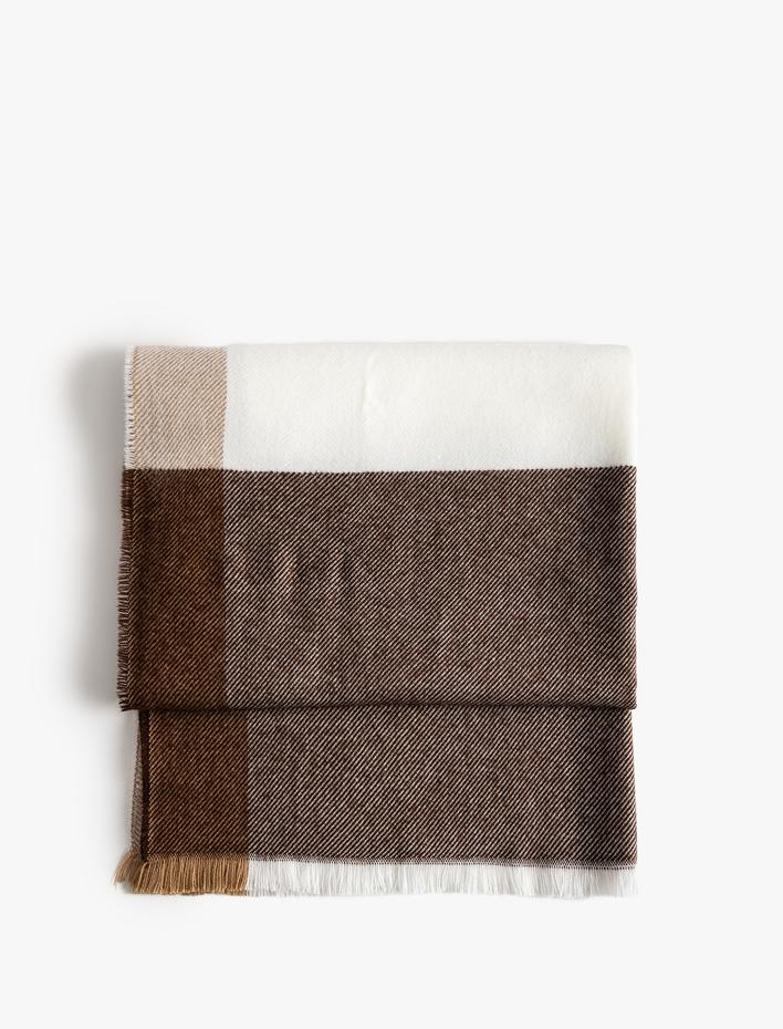 Kadın Uzun Atkı Püsküllü Kareli