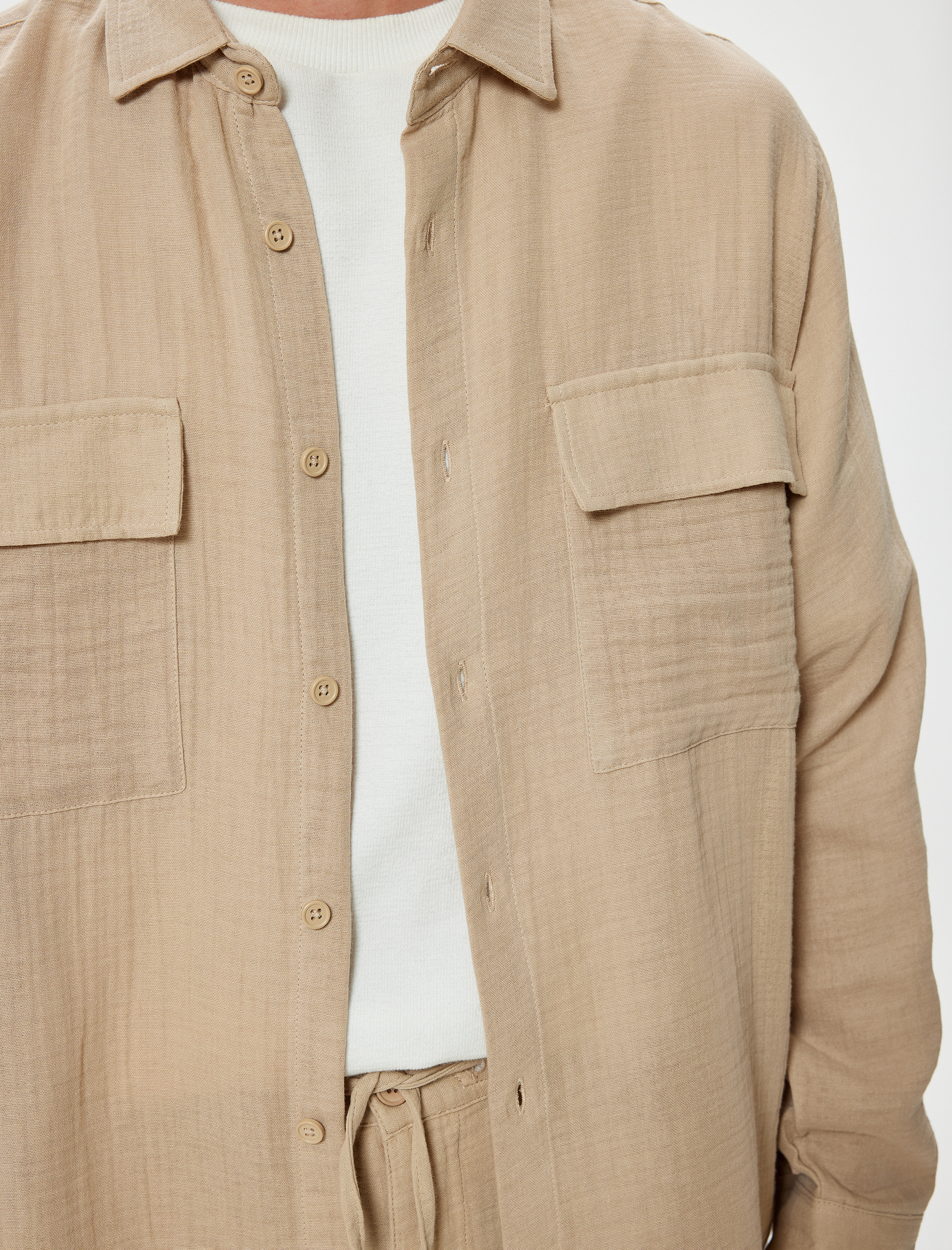   Uzun Kollu Gömlek Müslin Kapaklı Cep Detaylı Pamuklu Regular Fit