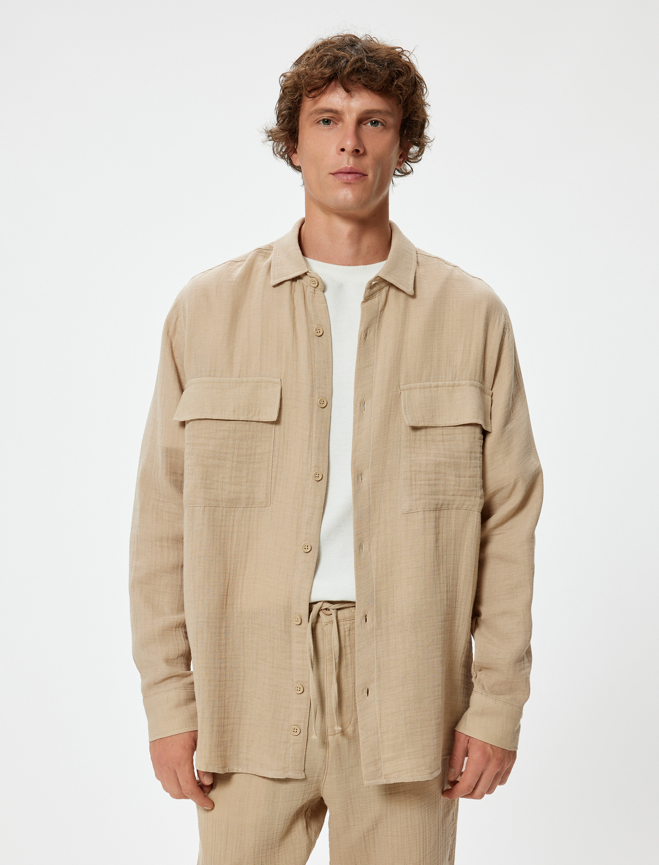   Uzun Kollu Gömlek Müslin Kapaklı Cep Detaylı Pamuklu Regular Fit