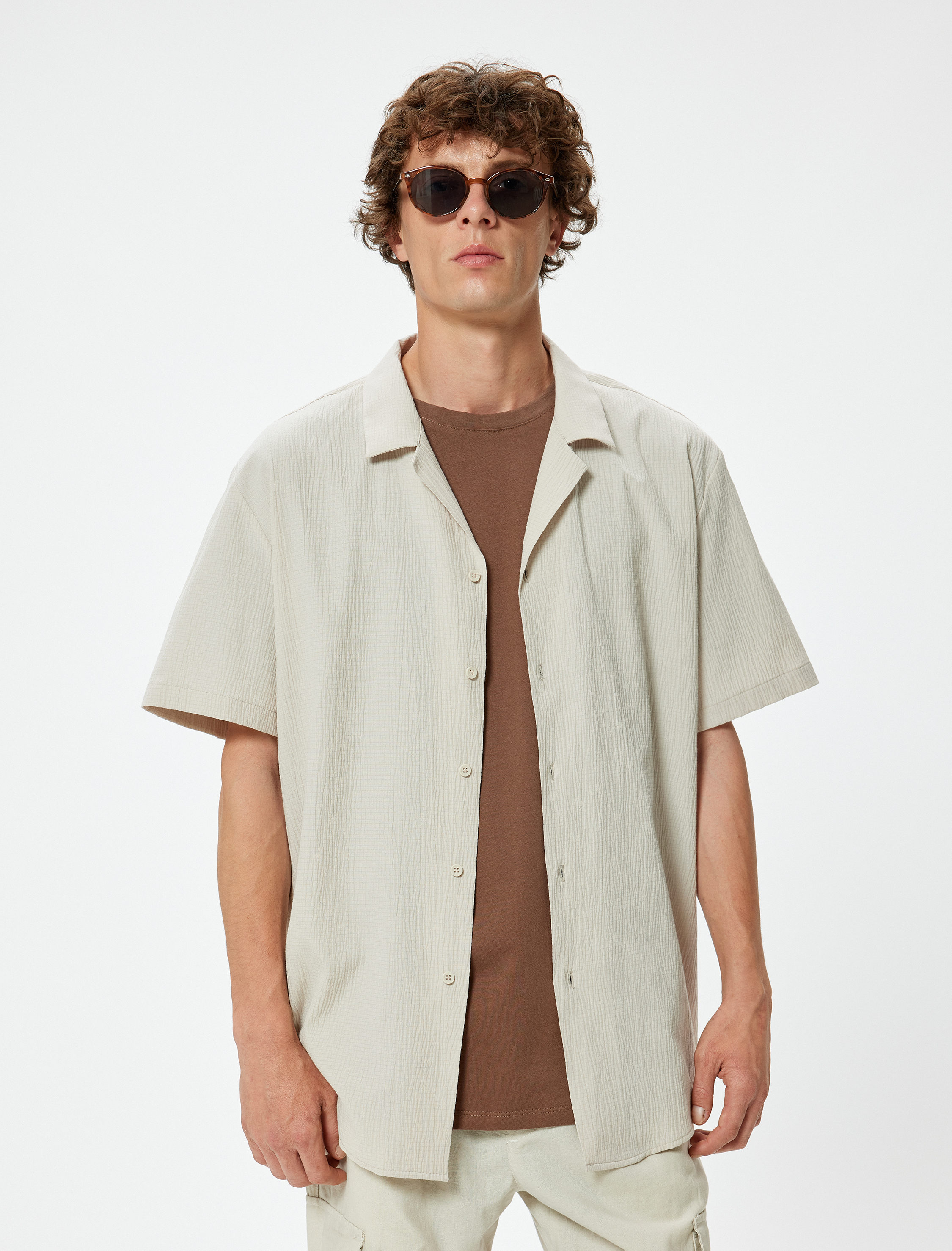   Kısa Kollu Gömlek Düğmeli Pamuk Karışımlı Regular Fit