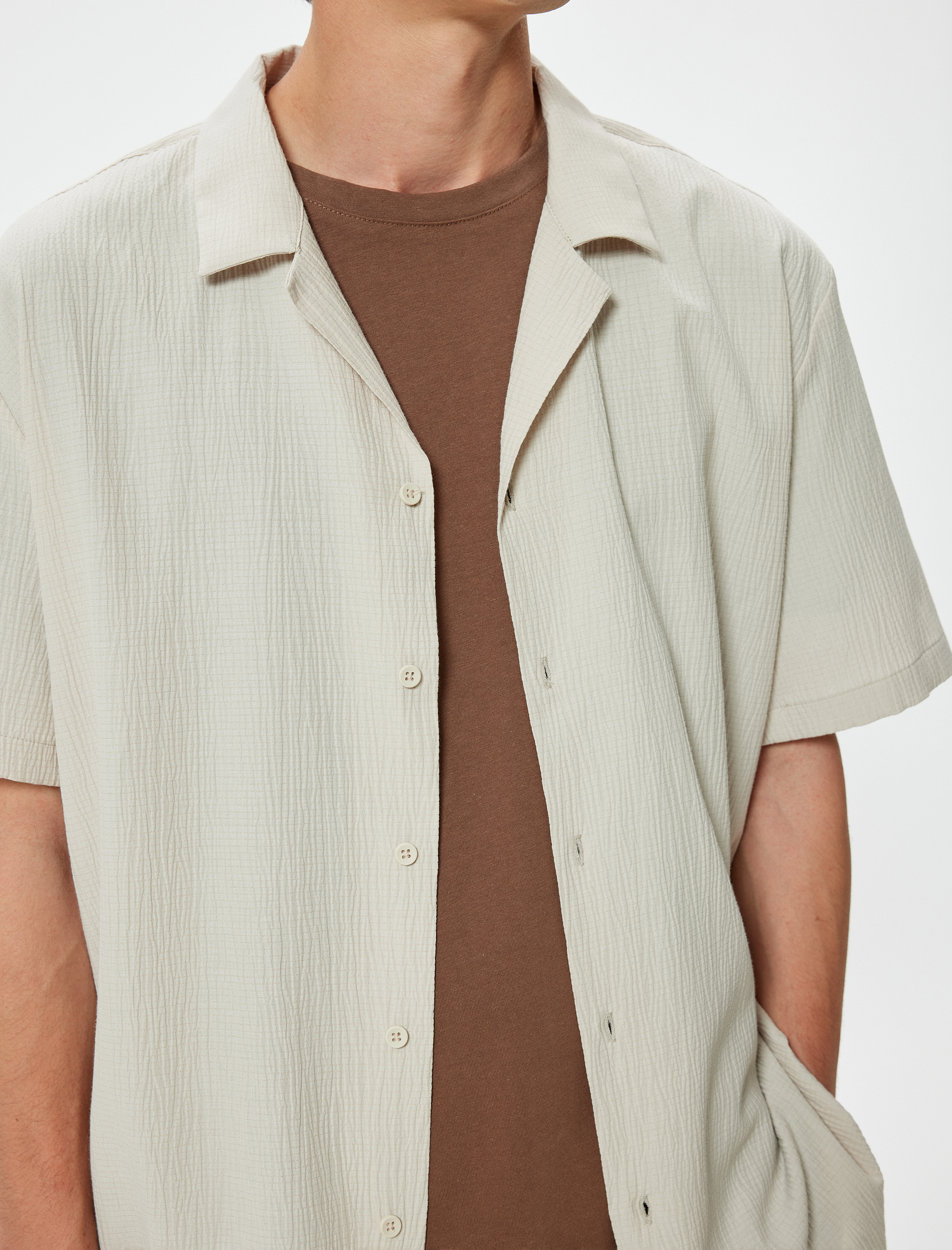   Kısa Kollu Gömlek Düğmeli Pamuk Karışımlı Regular Fit