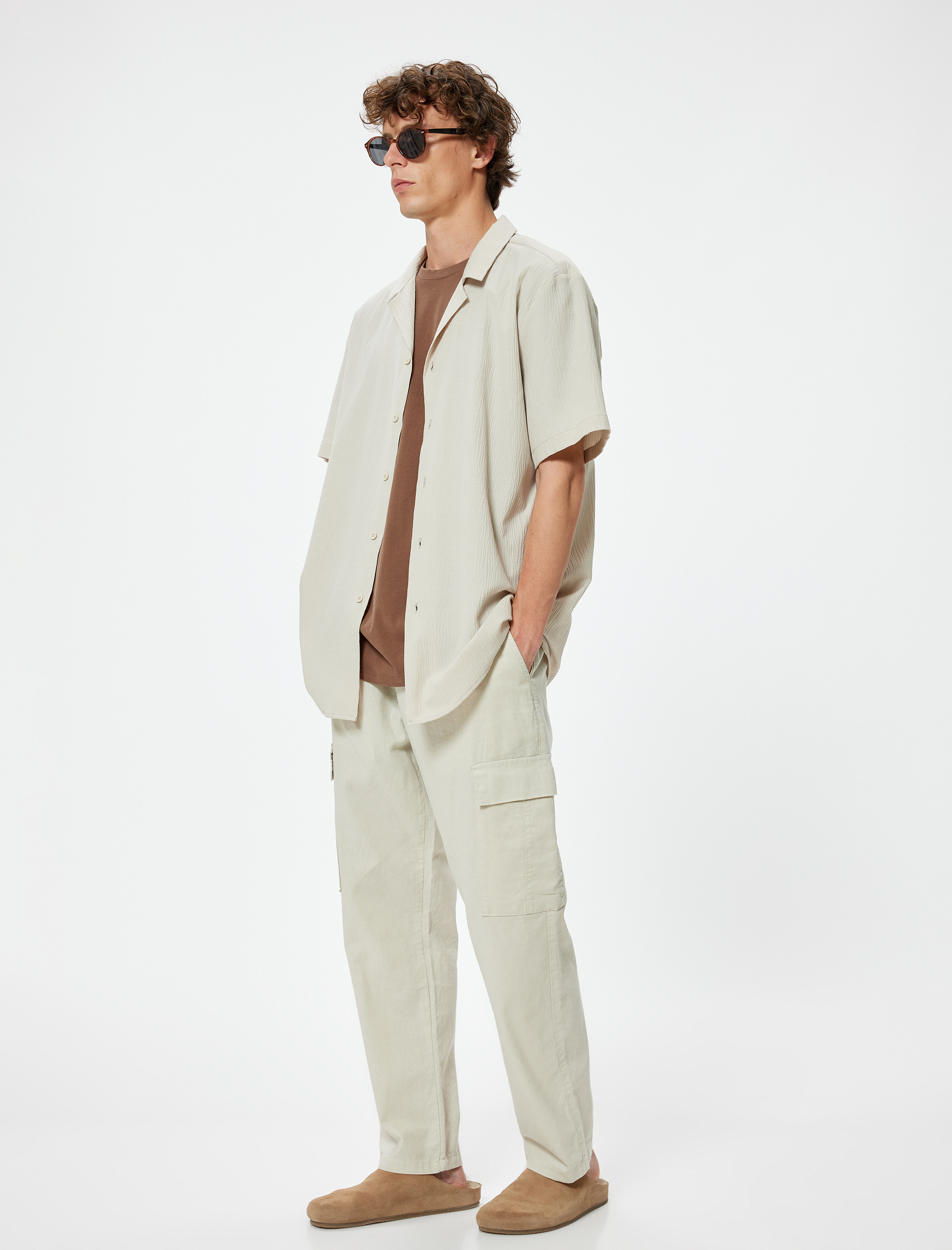   Kısa Kollu Gömlek Düğmeli Pamuk Karışımlı Regular Fit