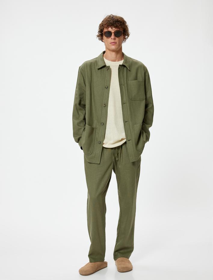  Yazlık Keten Pantolon Chino Beli Bağcıklı Cepli