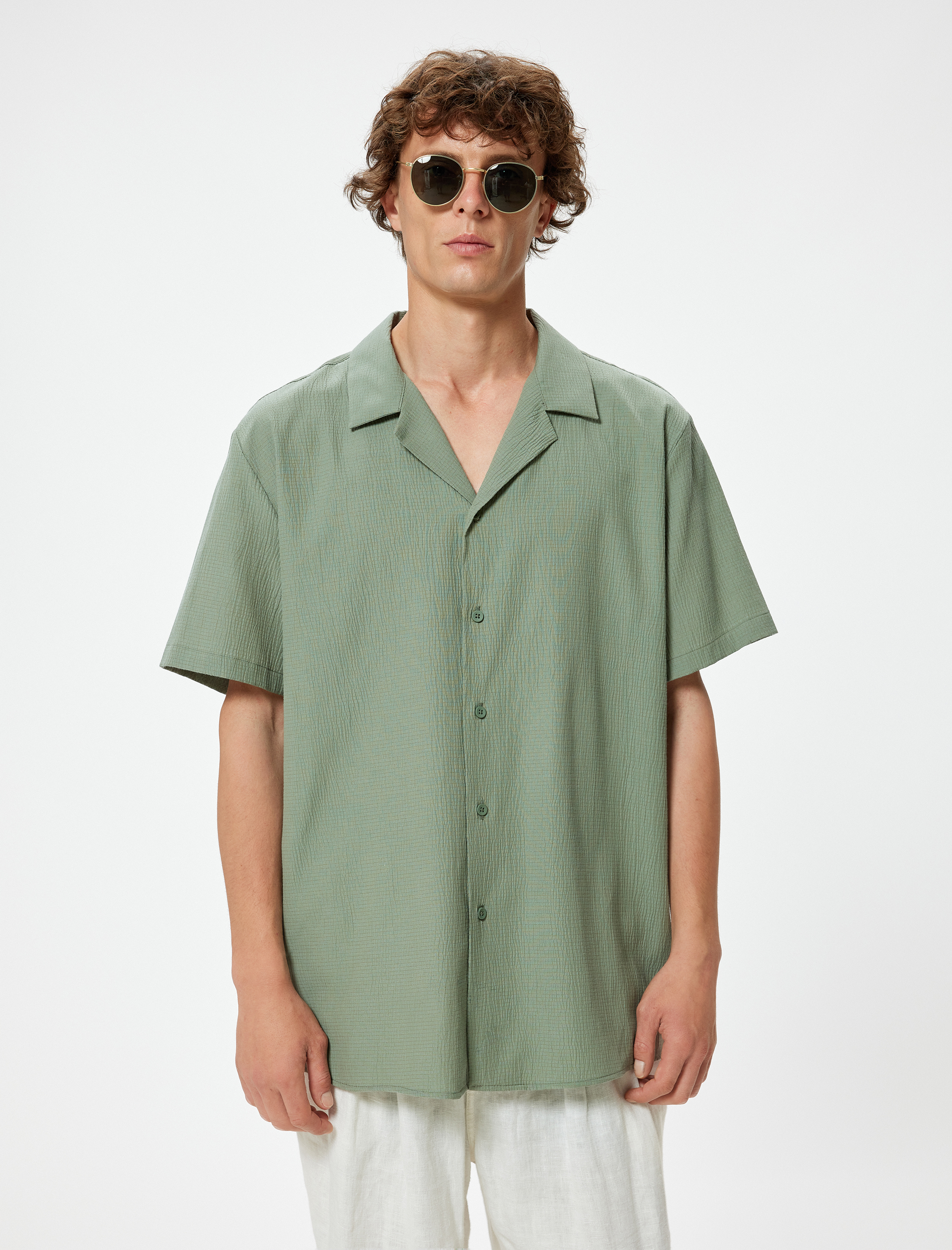   Kısa Kollu Gömlek Düğmeli Pamuk Karışımlı Regular Fit