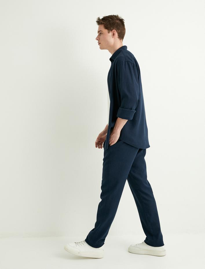  Keten Pantolon Beli Bağcıklı Cep Detaylı