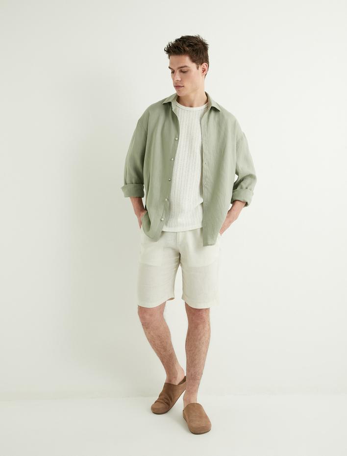  Bermuda Şort Viskon Keten Karışımlı Chino Cep Detaylı