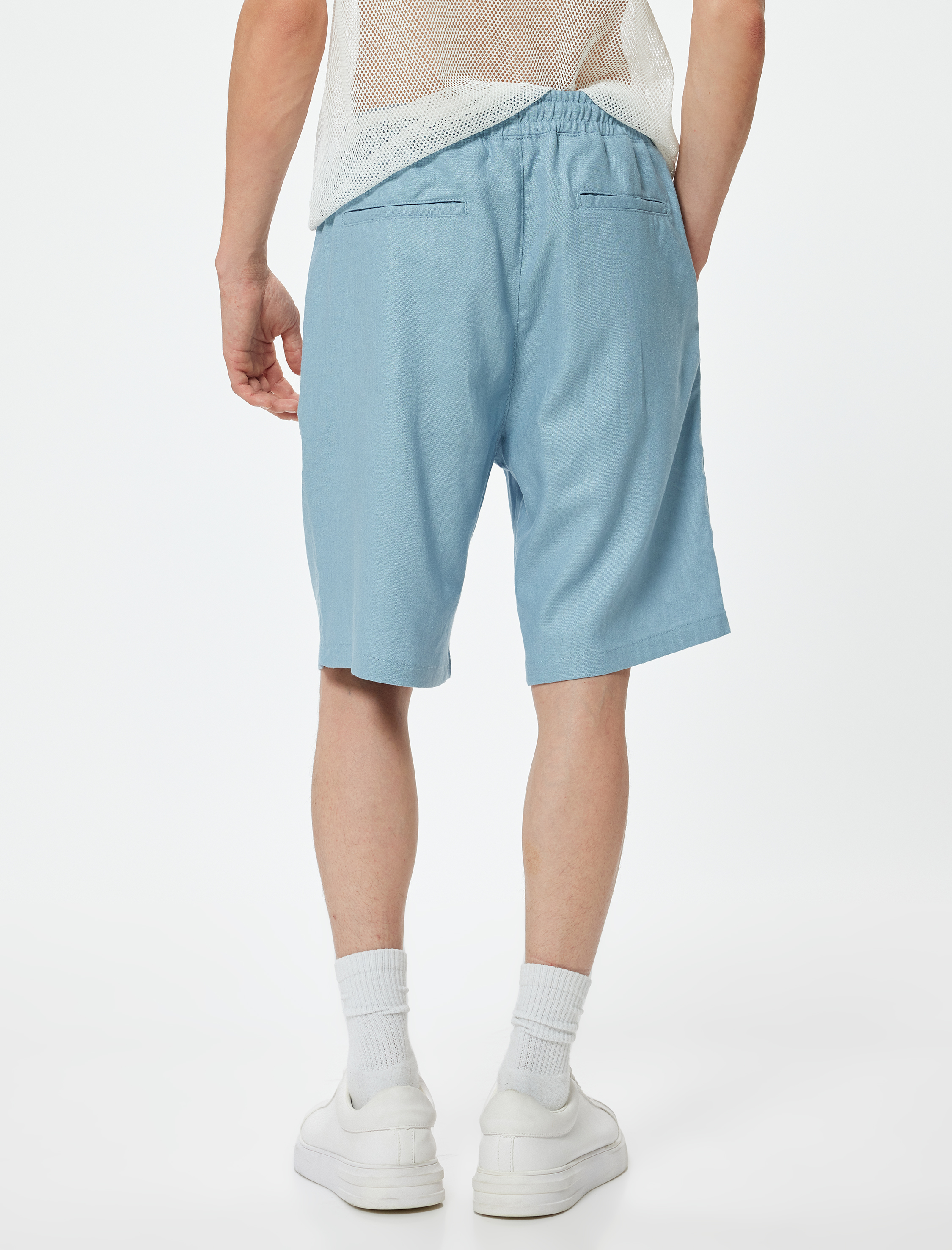   Oversize Şort Keten Bermuda Beli Bağcıklı Cep Detaylı