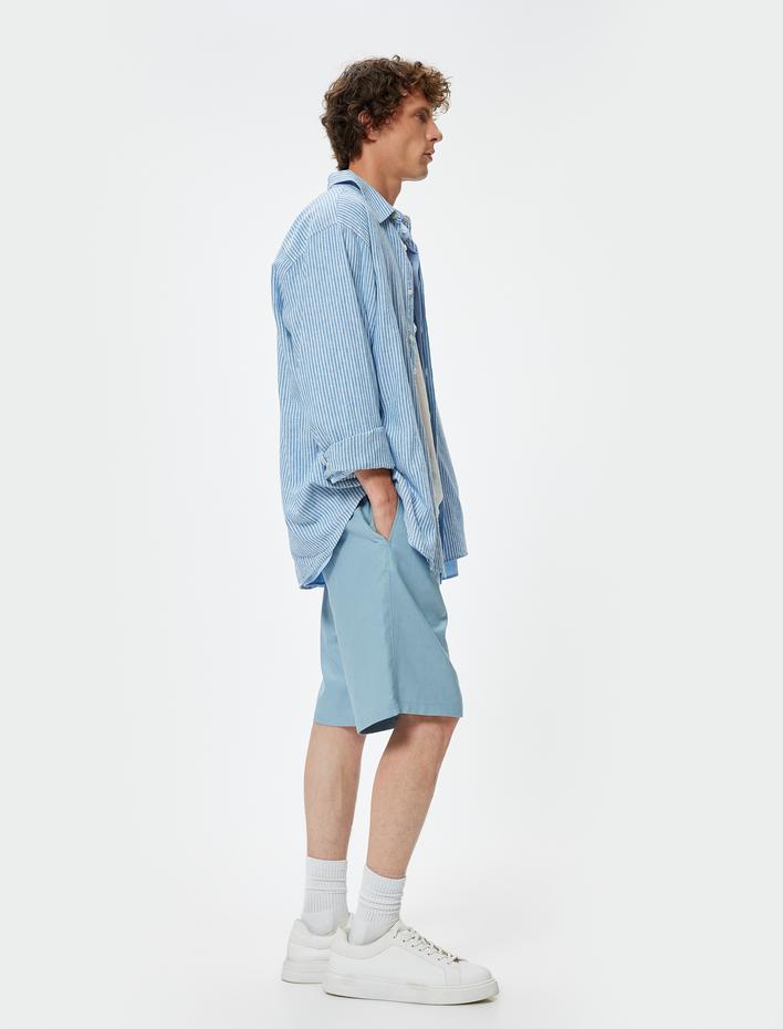  Oversize Şort Keten Bermuda Beli Bağcıklı Cep Detaylı