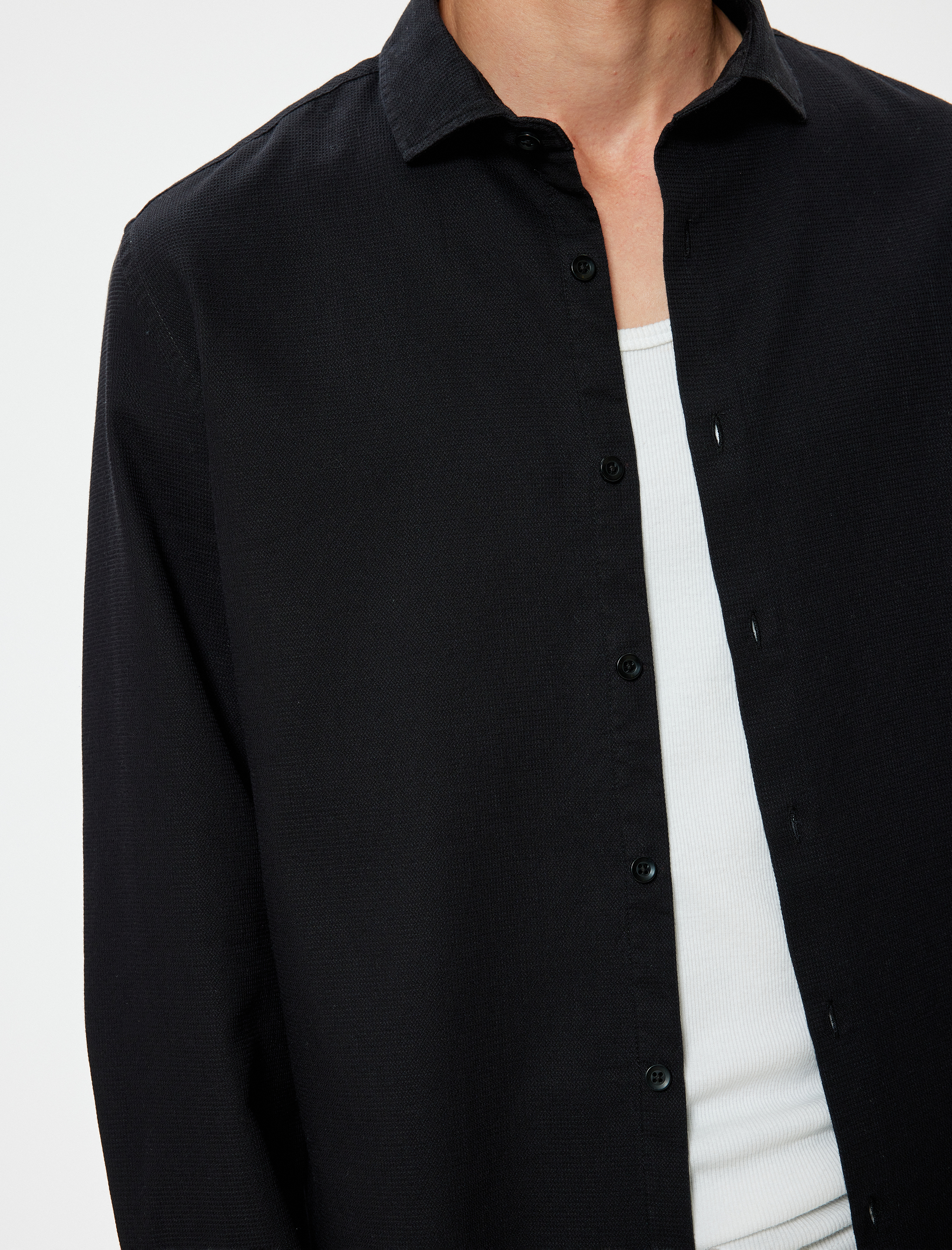   Slim Fit Uzun Kollu Yarım İtalyan Yaka Gömlek