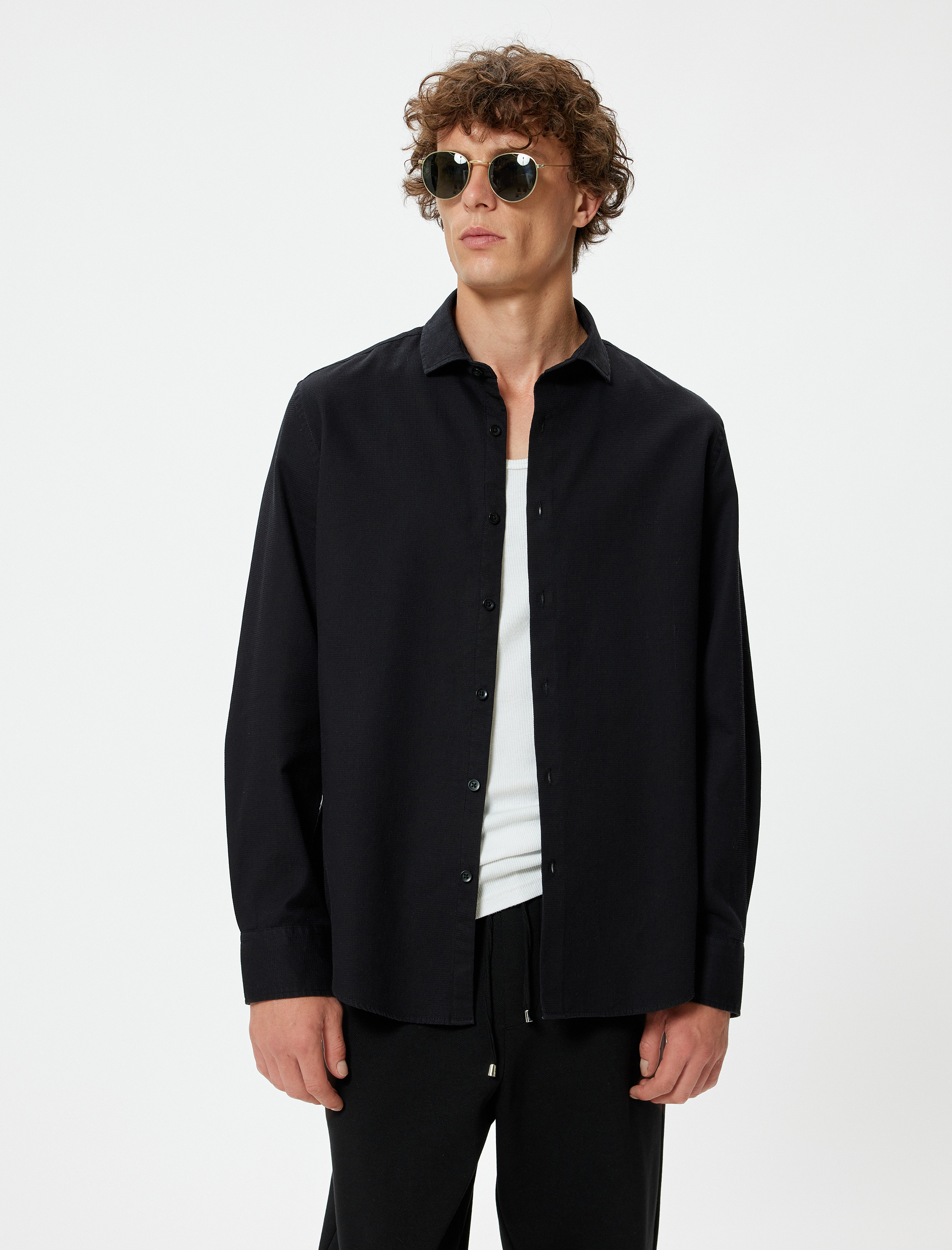   Slim Fit Uzun Kollu Yarım İtalyan Yaka Gömlek