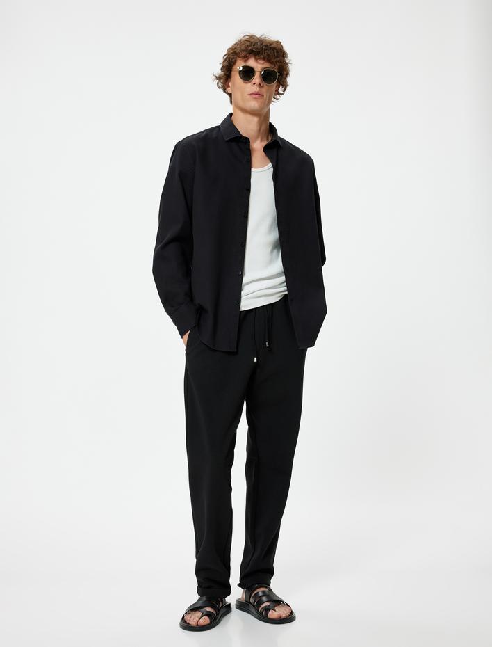  Slim Fit Uzun Kollu Yarım İtalyan Yaka Gömlek