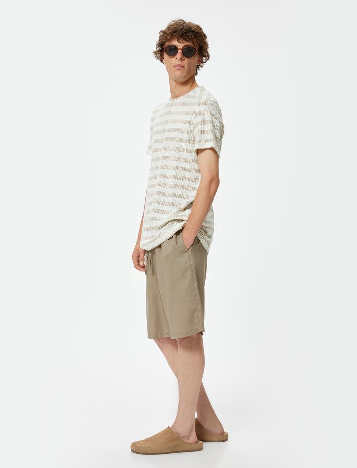  Oversize Şort Keten Bermuda Beli Bağcıklı Cep Detaylı