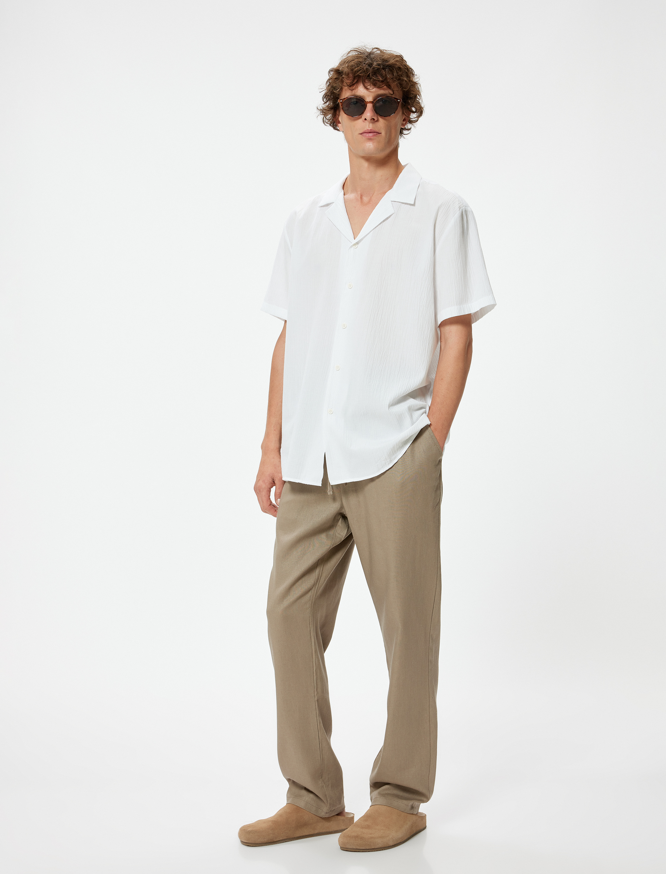   Kısa Kollu Gömlek Düğmeli Pamuk Karışımlı Regular Fit