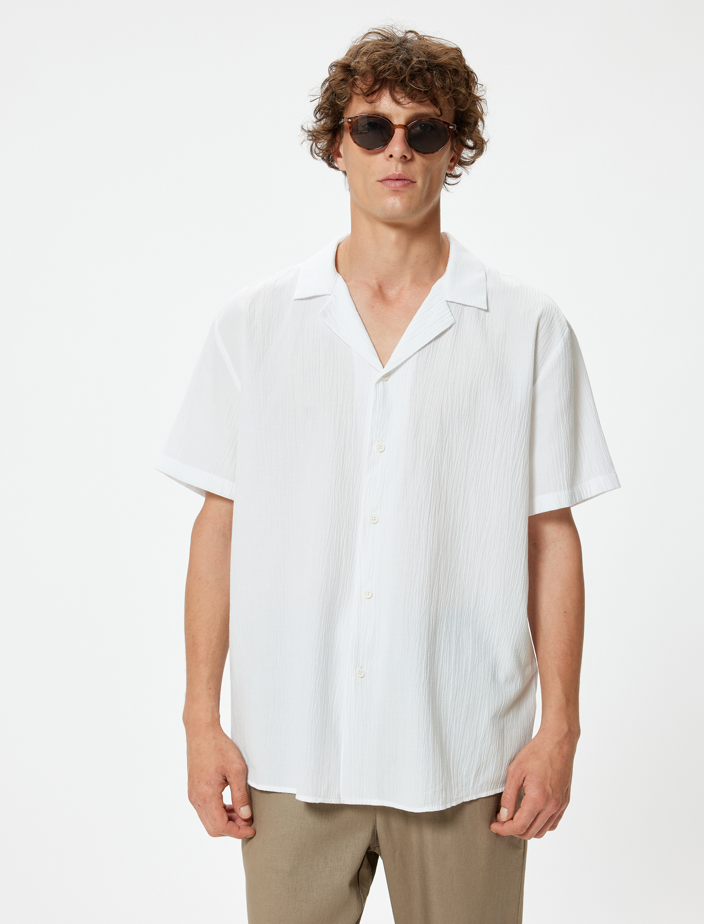   Kısa Kollu Gömlek Düğmeli Pamuk Karışımlı Regular Fit