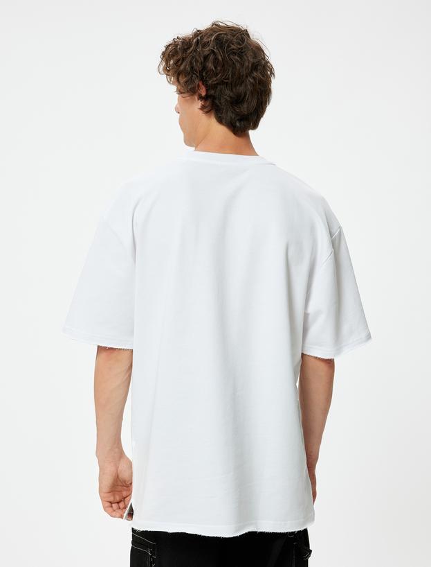 Oversize Tişört Kısa Kollu Bisiklet Yaka Pamuklu_3