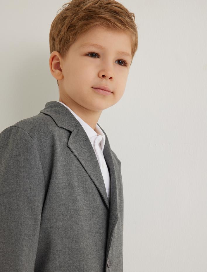 Erkek Çocuk Klasik Yaka Cep Detaylı Uzun Kollu Düğmeli Blazer Okul Ceketi