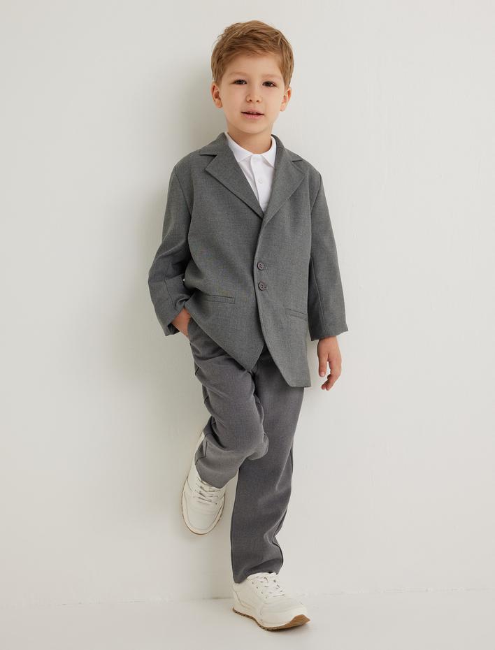 Erkek Çocuk Blazer Ceket Klasik Yaka Cep Detaylı Uzun Kollu Düğmeli