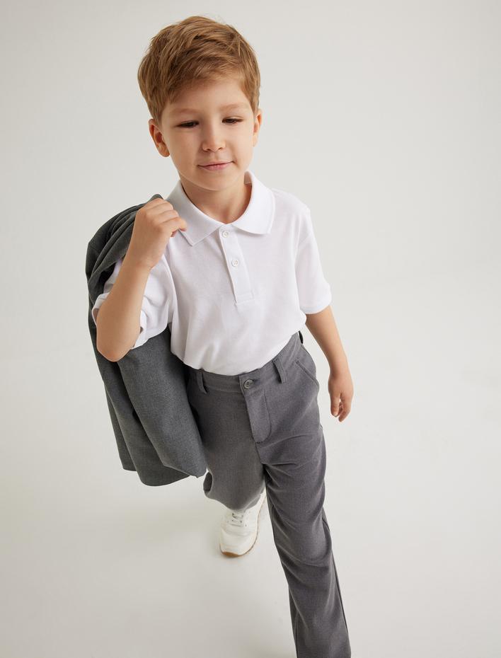 Erkek Çocuk Polo Yaka Düğme Detaylı Pamuklu Kısa Kollu Basic Tişört