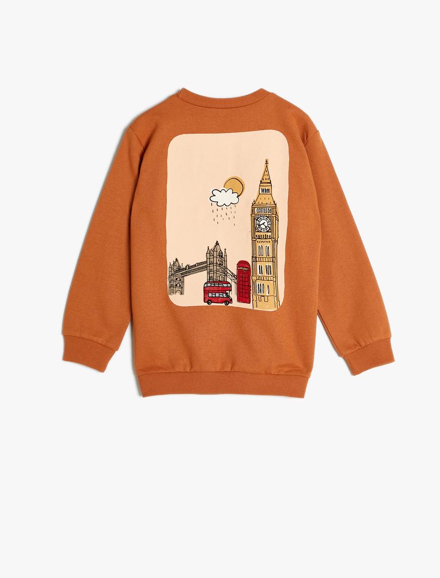  Erkek Çocuk Sweat Uzun Kollu Bisiklet Yaka Şehir Baskılı Şardonlu