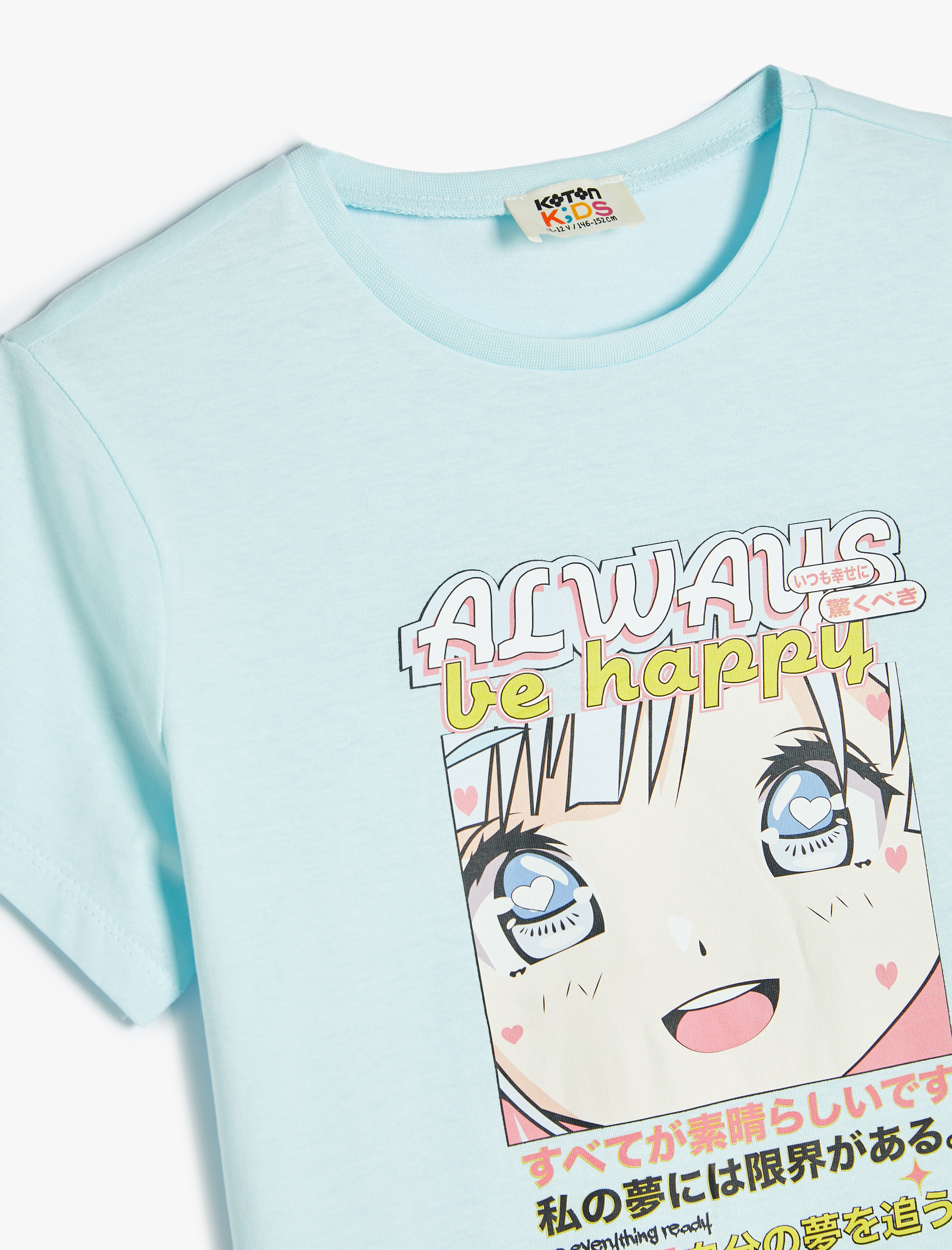  Kız Çocuk Tişört Anime Baskılı Kısa Kollu Bisiklet Yaka