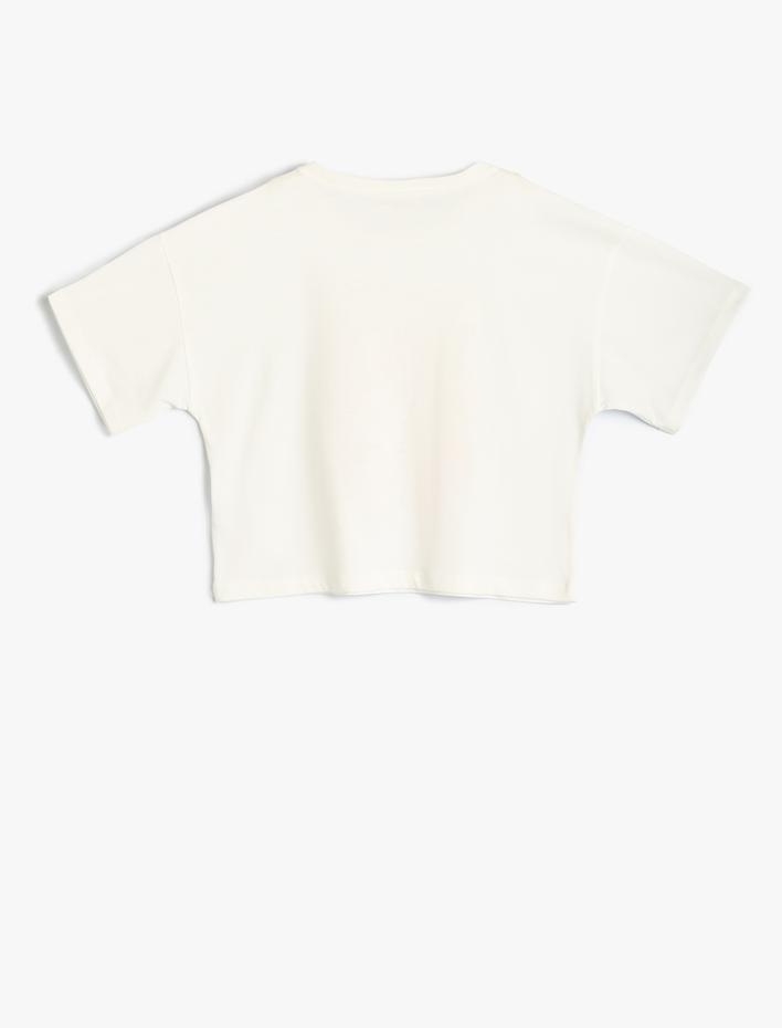 Kız Çocuk Oversize Tişört Ayıcık Baskılı Bisiklet Yaka Kısa Kollu