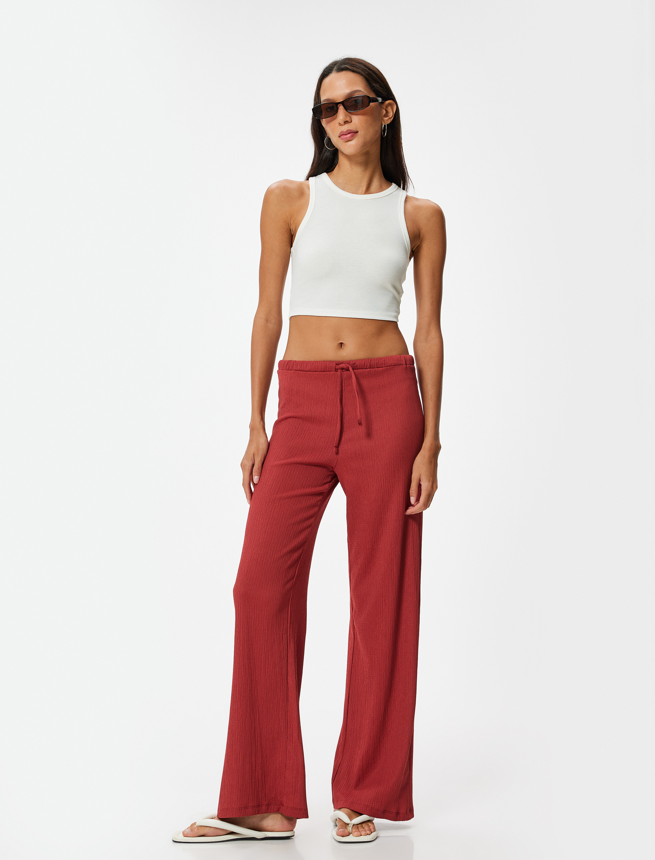   Bol Paça Pantolon Beli Bağlamalı Fitilli Bürümcük