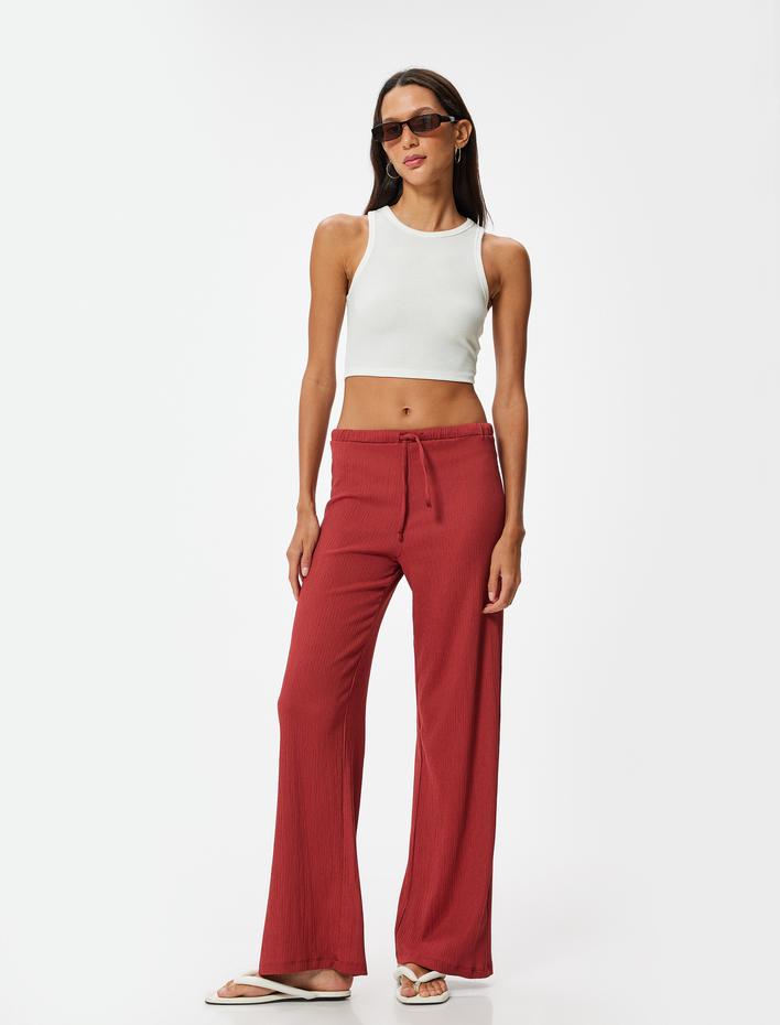  Bol Paça Pantolon Beli Bağlamalı Fitilli Bürümcük