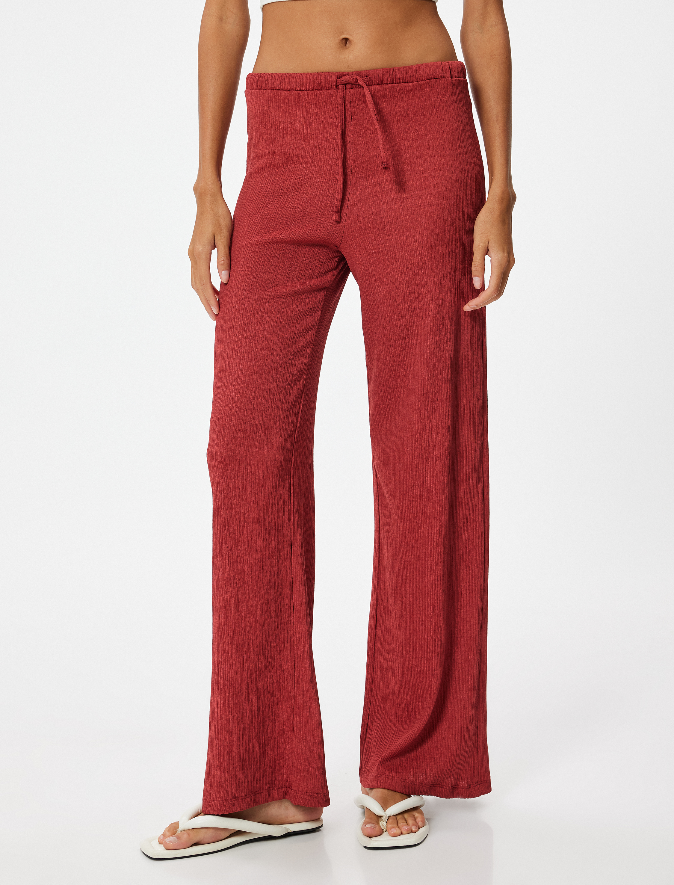   Bol Paça Pantolon Beli Bağlamalı Fitilli Bürümcük