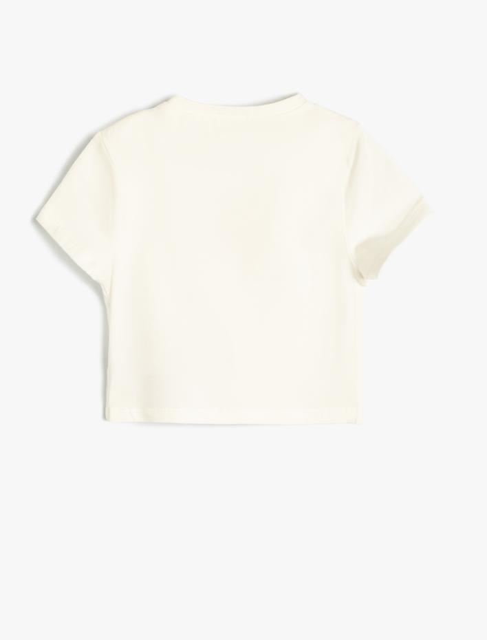 Kız Çocuk Tişört Fiyonk Baskılı Kısa Kollu Bisiklet Yaka Pamuklu