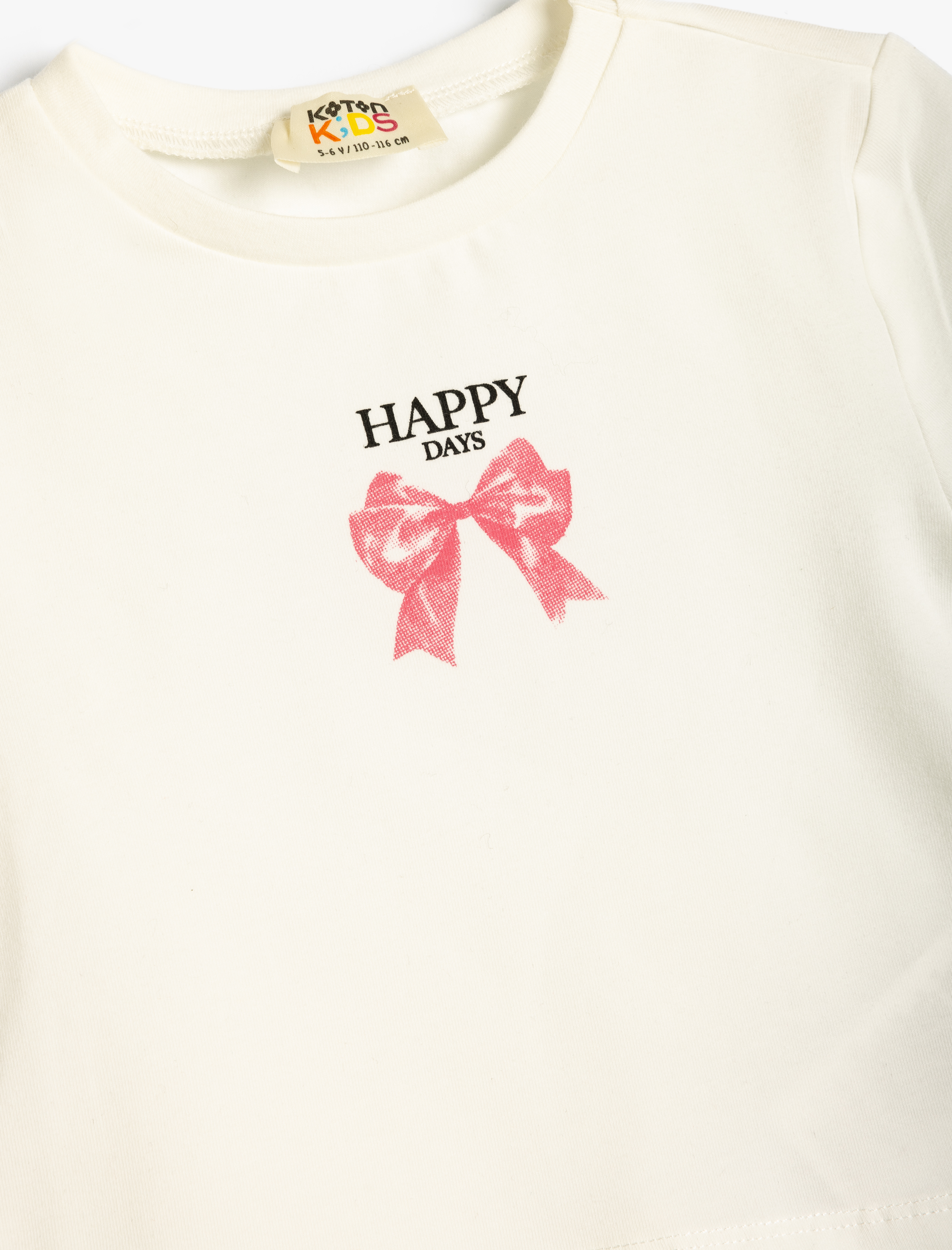  Kız Çocuk Tişört Fiyonk Baskılı Kısa Kollu Bisiklet Yaka Pamuklu