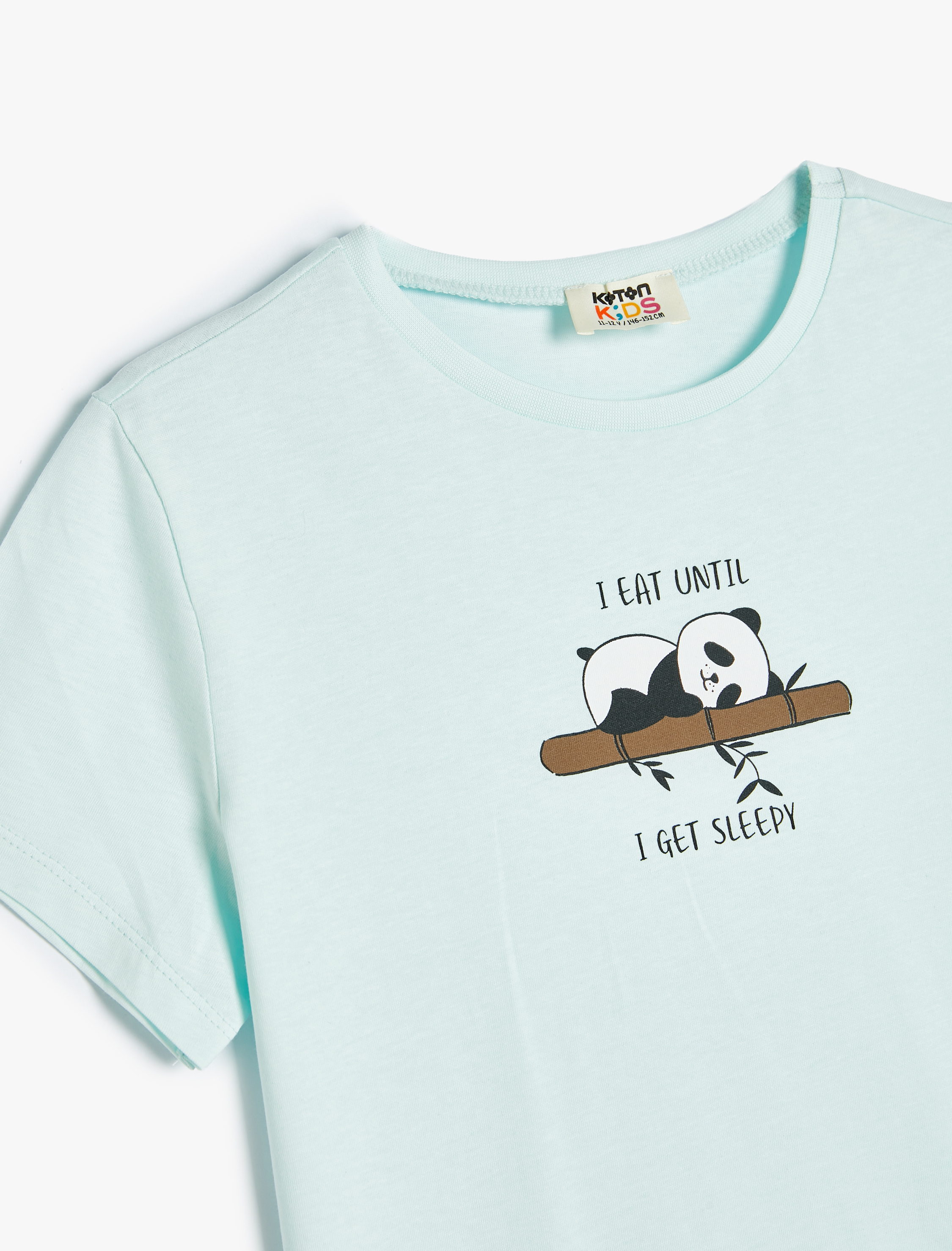  Kız Çocuk Tişört Panda Baskılı Kısa Kollu Bisiklet Yaka Pamuklu