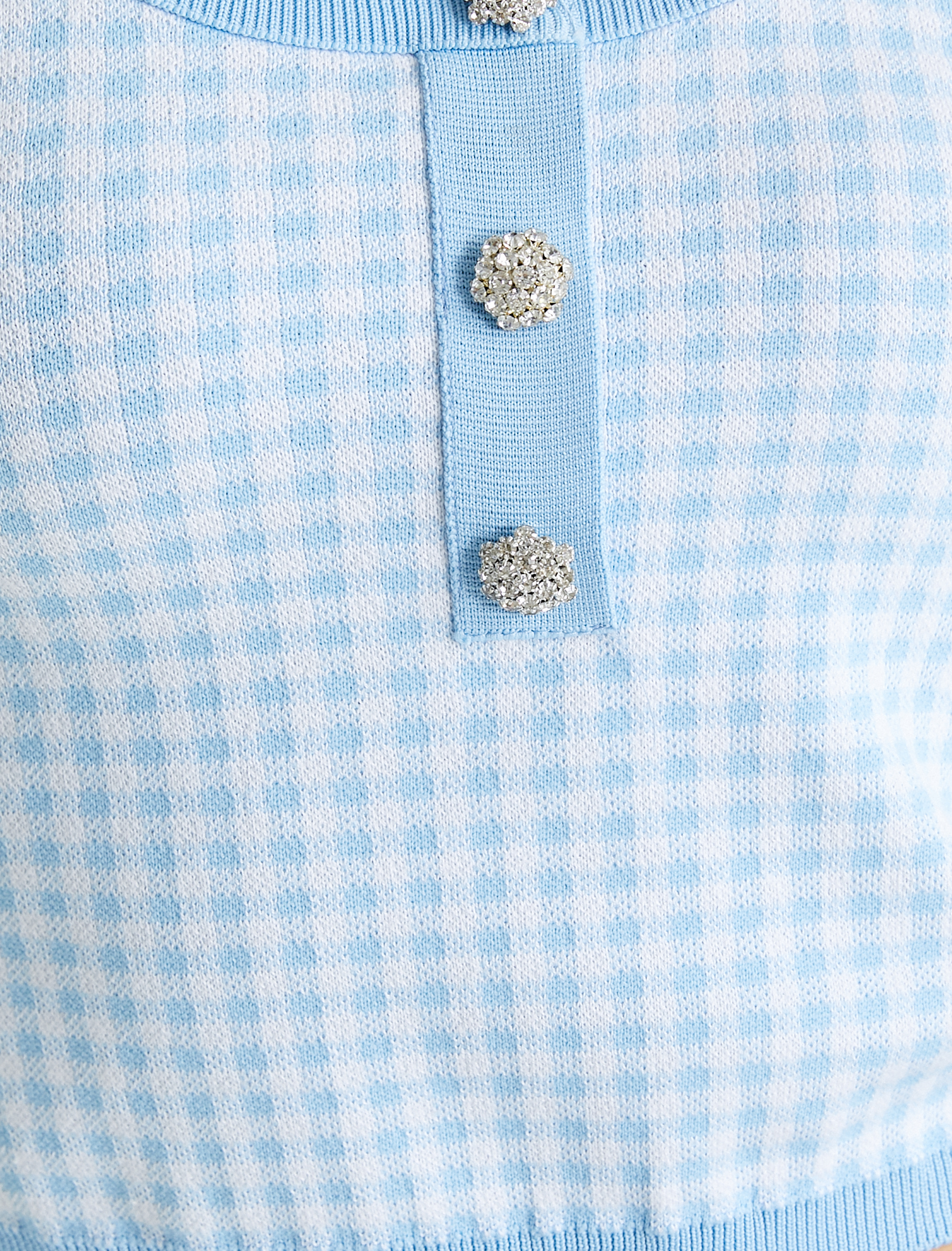   Triko Kısa Kollu Bluz Taşlı Düğme Detaylı Pötikareli