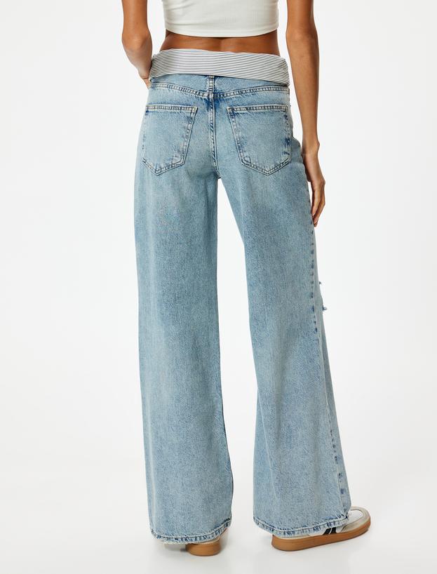 Geniş Paça Yırtık Kot Pantolon Standart Bel Düğmeli - Bianca Wide Leg Jeans_3